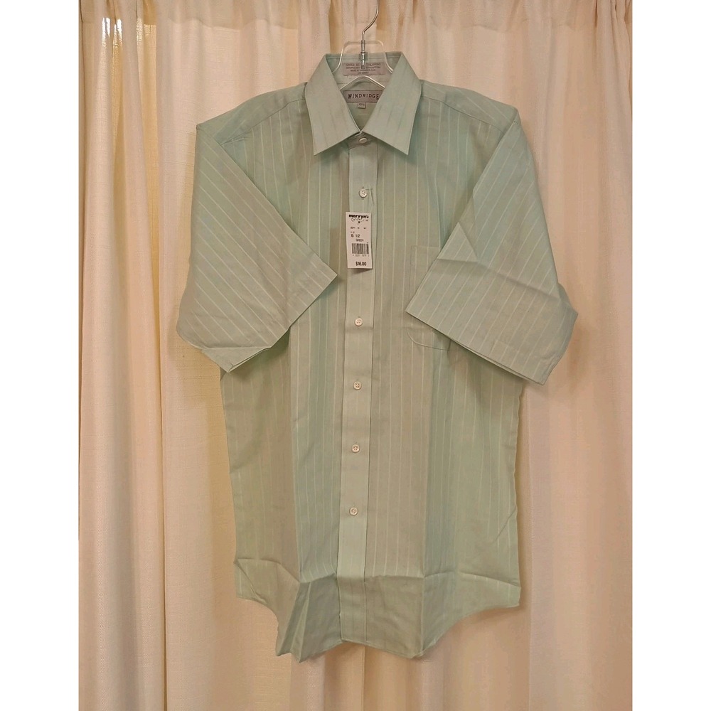 Vtg Windridge Button Down Shirt Mens 15 1/2‎ Green Striped Dress Shirt NWT